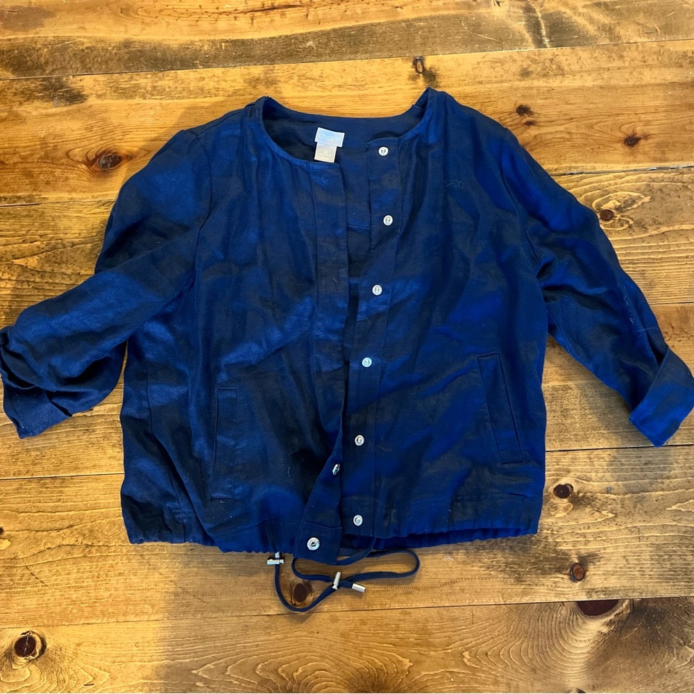 Dark navy blue Linen Chico’s jacket size 0